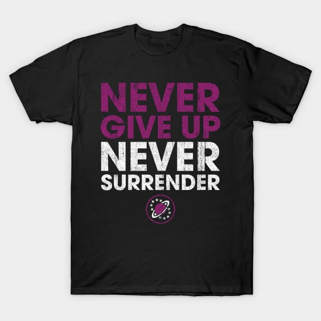 Never Give Up Never Surrender T-Shirt by huckblade